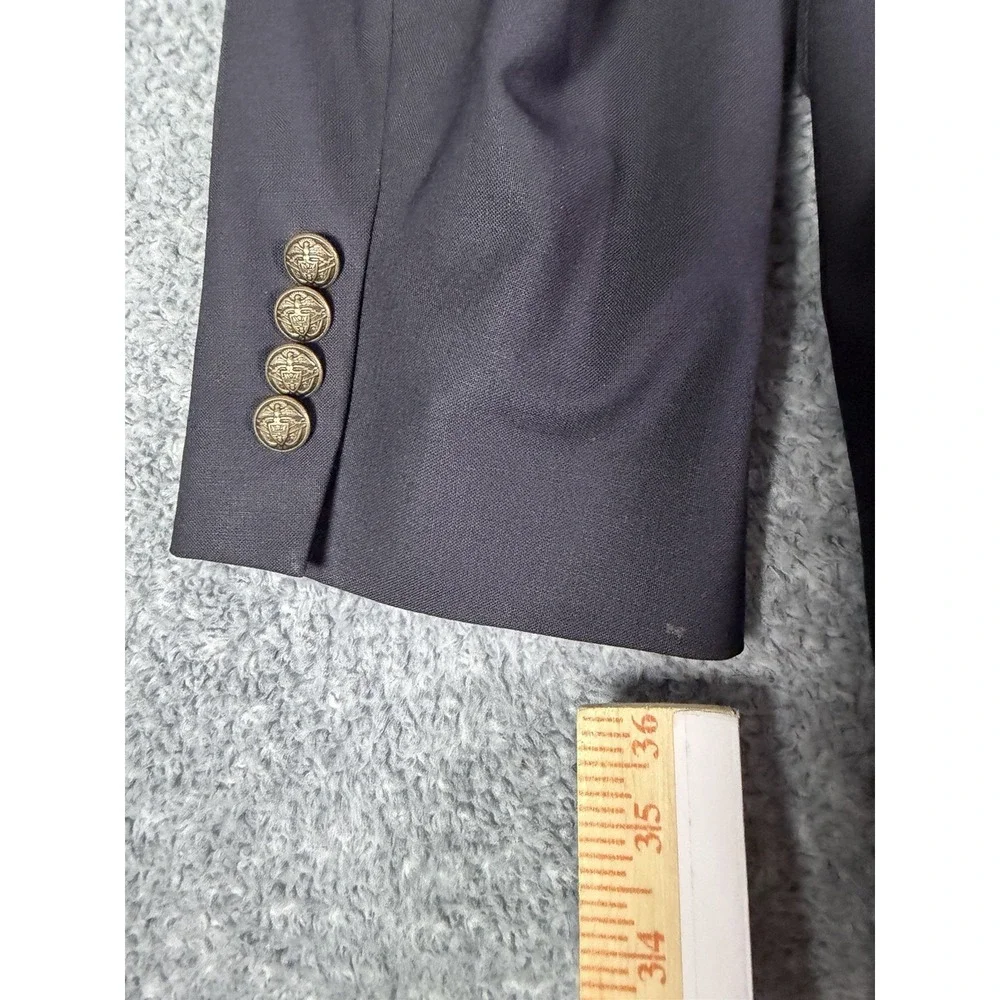 Lauren Ralph Lauren Blazer 44R Navy Blue Brass Buttons Wool Stretch Sport Coat